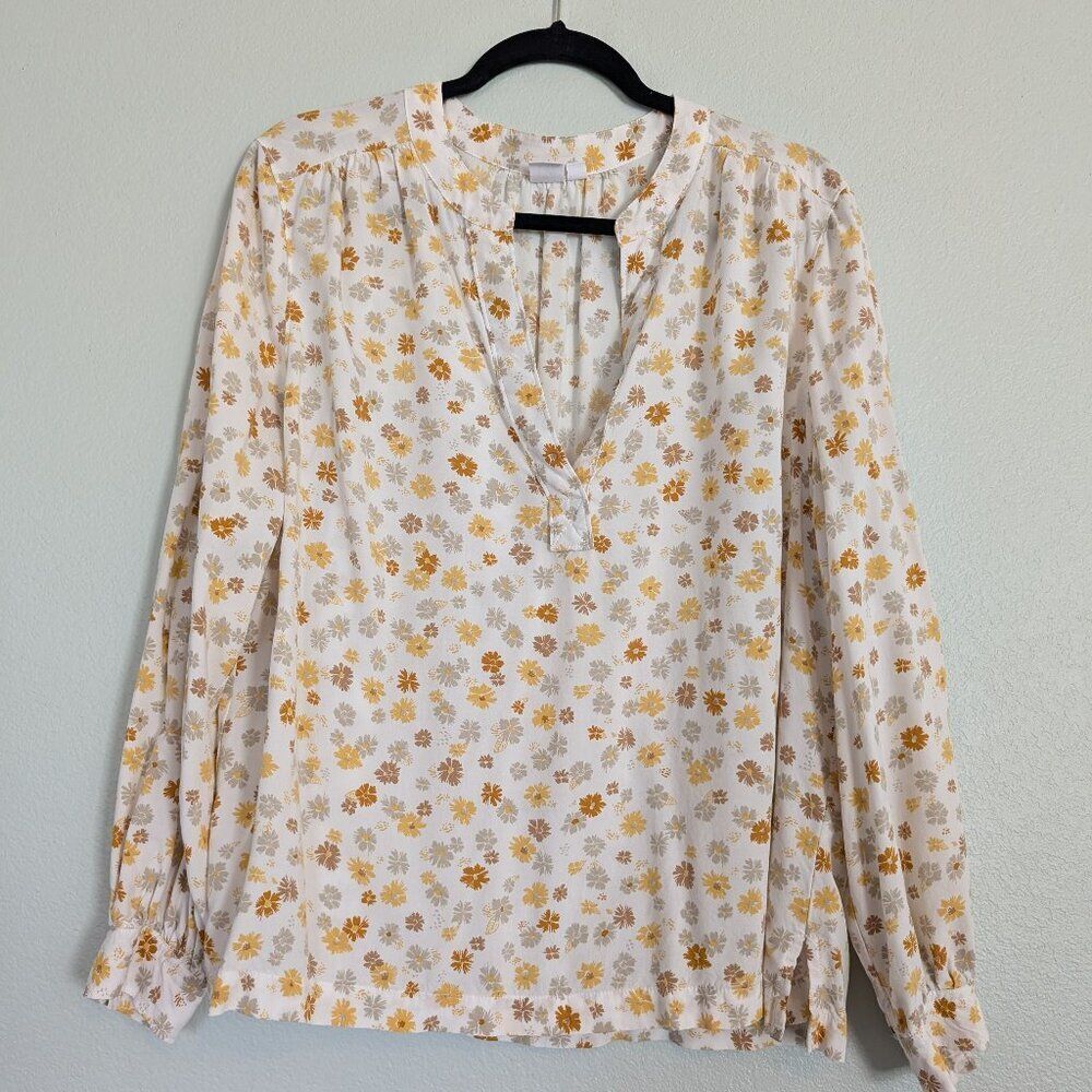 GAP white and yellow floral long sleeve boho top